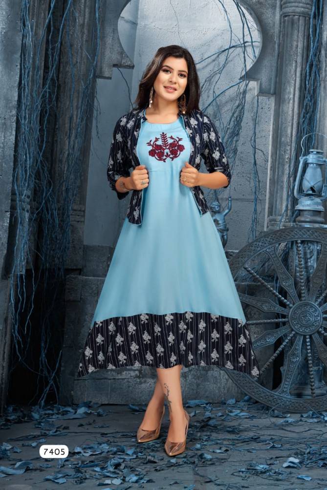 Beauty Queen Aanya Fancy Wear Rayon Kurti With Jacket Collection